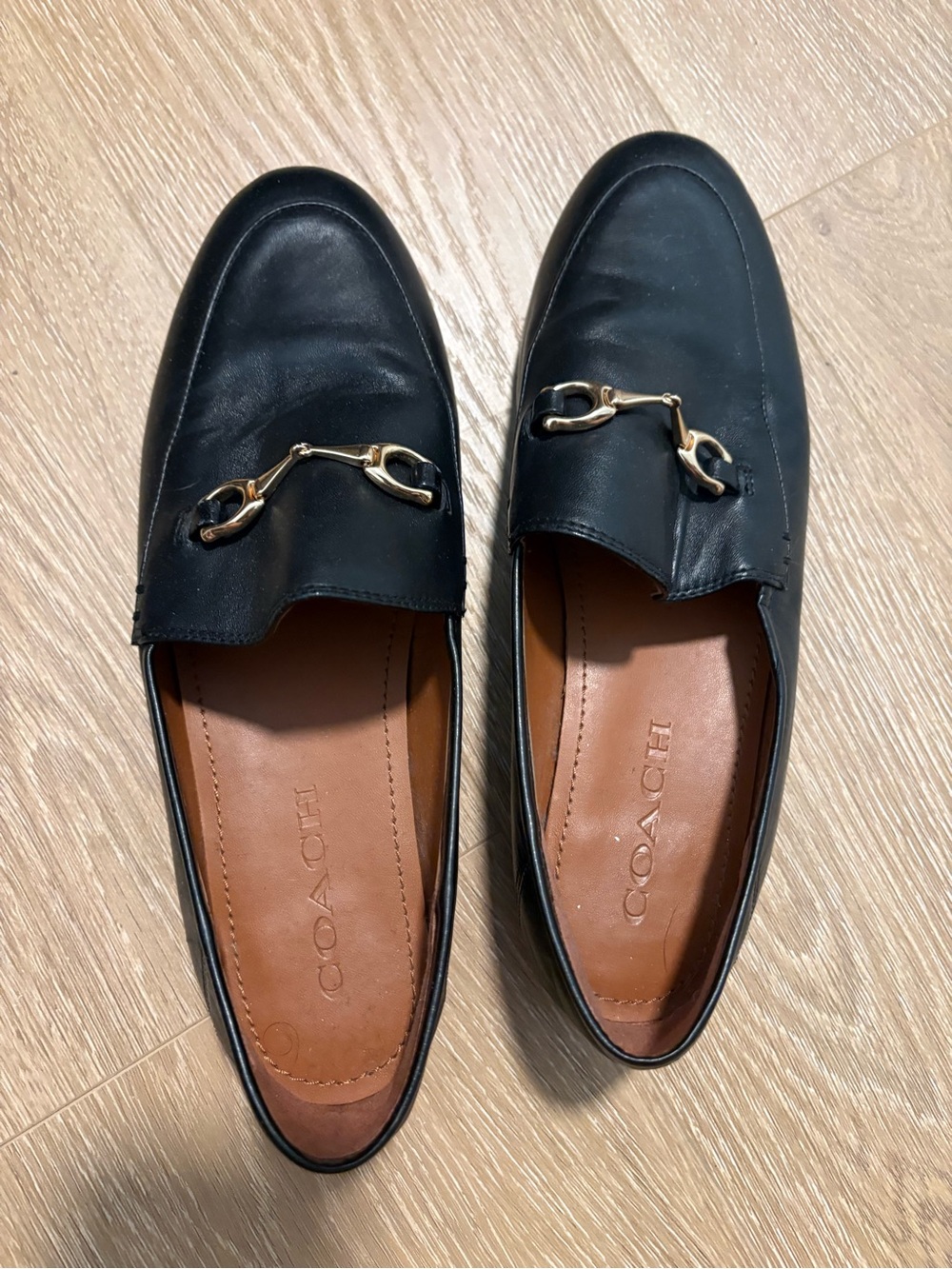 Coach Black Leather Horsebit Loafers